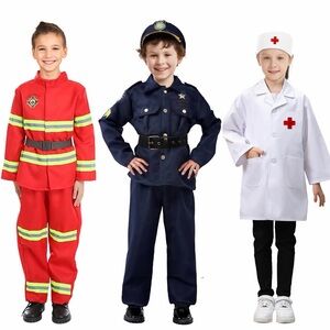 Kids Firefighter, Police Officer, and Doctor Costume Set